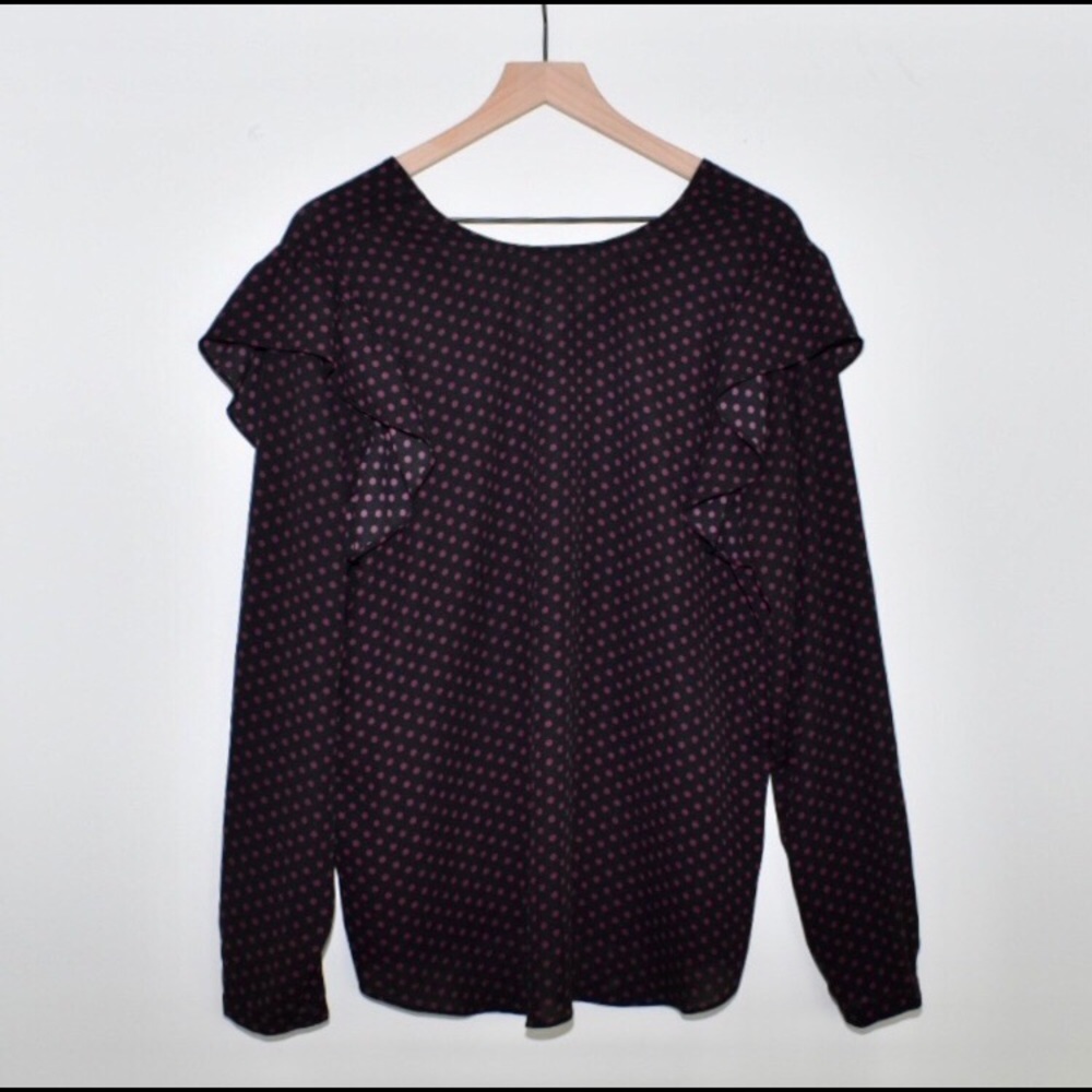 NWOT WHO WHAT WEAR Polka Dot Ruffle Blouse
